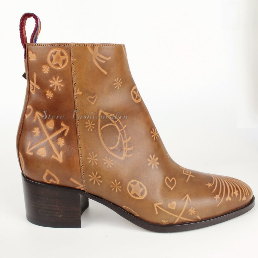 New Valentino Garavani Embossed Leather Bootie, Brown, EU 37 - Picture 9 of 12